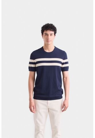 Camiseta Franjas 2 Tejida Para Hombre Manga Corta Camiseta Franjas 2 Tejida Para Hombre Manga Corta Azul Oscuro L VÉLEZ Vélez