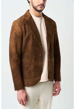 Blazer De Cuero Gamuzado Para Hombre Sole Blazer De Cuero Gamuzado Para Hombre Sole Miel S VÉLEZ