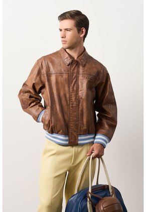 Chaqueta Bomber En Cuero Envejecido Para Hombre Chaqueta Bomber En Cuero Envejecido Para Hombre Cafe M VÉLEZ
