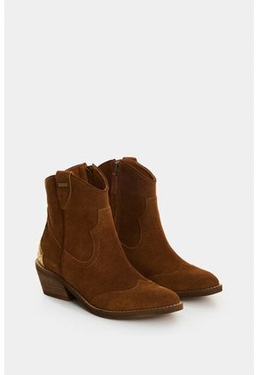 Botines Texanos De Cuero Gamuzado Para Mujer Sahara Botines Texanos De Cuero Gamuzado Para Mujer Sahara Miel 34 VÉLEZ