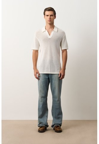Polo Manga Corta Tejida Para Hombre Dunas Polo Manga Corta Tejida Para Hombre Dunas Crema XXL VÉLEZ Vélez