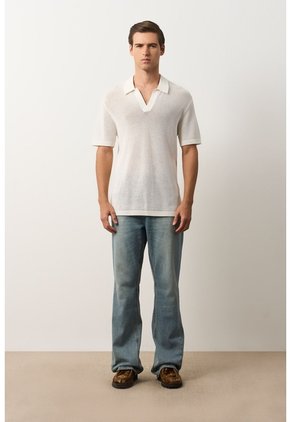 Polo Manga Corta Tejida Para Hombre Dunas Polo Manga Corta Tejida Para Hombre Dunas Crema XXL VÉLEZ