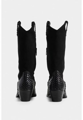 Botas Gobi De Cuero Liso Y Gamuza Para Mujer Chapetas Tejidas Botas Gobi De Cuero Liso Y Gamuza Para Mujer Chapetas Tejidas Negro 36 VÉLEZ