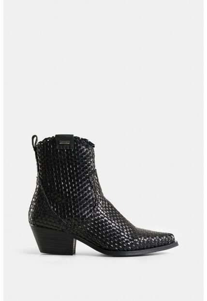 Botines Uyuni De Cuero Para Mujer Capellada Tejida Botines Uyuni De Cuero Para Mujer Capellada Tejida Negro 41 VÉLEZ