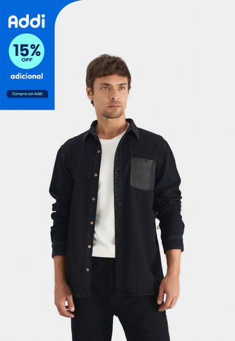 Sobrecamisa Duna Manga Larga De Algodón Para Hombre Bolsillo En Cuero Sobrecamisa Duna Manga Larga De Algodón Para Hombre Bolsillo En Cuero Negro S VÉLEZ Vélez