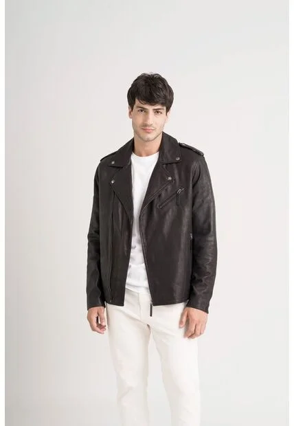 Chaqueta Biker Capri De Cuero Para Hombre Semi Ajustada Chaqueta Biker Capri De Cuero Para Hombre Semi Ajustada Negro S VÉLEZ
