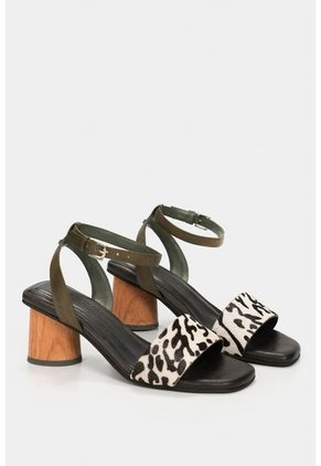 Sandalia Tacón Gerakas De Cuero Para Mujer Pelo Y Tacón Estilizado Blanco