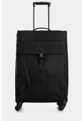 Maleta De Viaje Bloom En Jacquard Para Mujer Apliques Cuero Maleta De Viaje Bloom En Jacquard Para Mujer Apliques Cuero Negro VÉLEZ