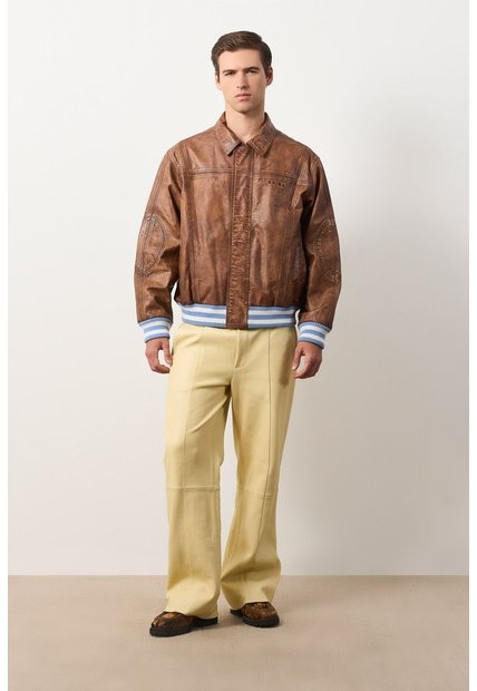 Chaqueta Bomber En Cuero Envejecido Para Hombre Chaqueta Bomber En Cuero Envejecido Para Hombre Cafe XXXL VÉLEZ