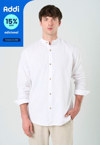 Camisa Manga Larga Para Hombre Cuello Nerú Camisa Manga Larga Para Hombre Cuello Nerú Blanco S VÉLEZ Vélez