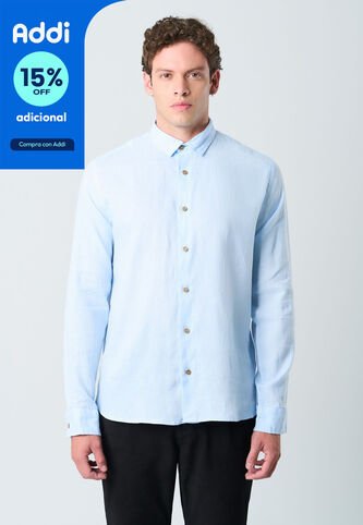Camisa Manga Larga En Lino Para Hombre Silueta Semi Ajustada Camisa Manga Larga En Lino Para Hombre Silueta Semi Ajustada Azul Claro XL VÉLEZ Vélez