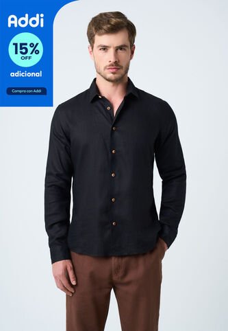Camisa Manga Larga En Lino Para Hombre Silueta Semi Ajustada Camisa Manga Larga En Lino Para Hombre Silueta Semi Ajustada Negro XXL VÉLEZ Vélez