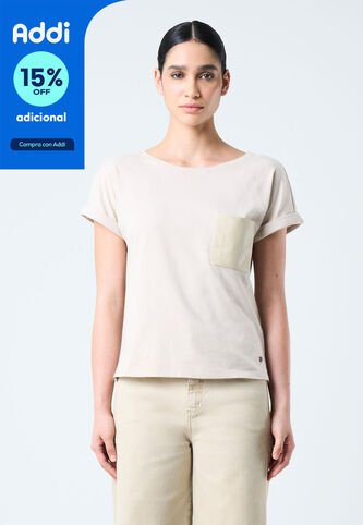 Camiseta Manga Corta Para Mujer Bolsillo Cuero Camiseta Manga Corta Para Mujer Bolsillo Cuero Arena XL VÉLEZ Vélez