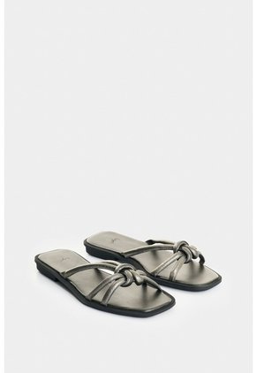Sandalia Plana De Cuero Para Mujer Sole Sandalia Plana De Cuero Para Mujer Sole Plata 41 VÉLEZ