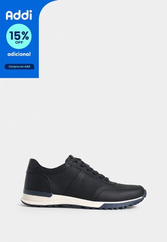 Tenis Vuelos De Cuero Para Hombre Combinación De Texturas Tenis Vuelos De Cuero Para Hombre Combinación De Texturas Negro 40 VÉLEZ Vélez
