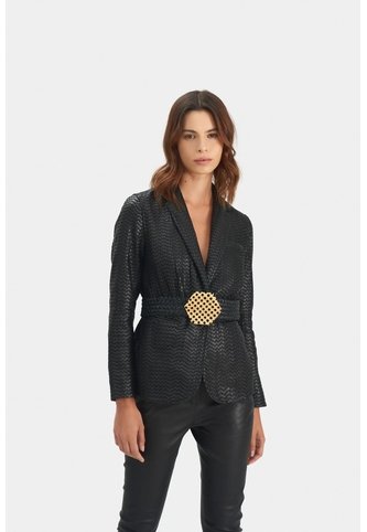 Blazer Tatacoa En Cuero Tejido Para Mujer Silueta Recta Blazer Tatacoa En Cuero Tejido Para Mujer Silueta Recta Negro M VÉLEZ Vélez