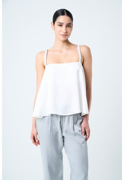 Camisa Con Cargaderas En Cuero Y Millaré Trenzado Para Mujer Canes Camisa Con Cargaderas En Cuero Y Millaré Trenzado Para Mujer Canes Crema M VÉLEZ