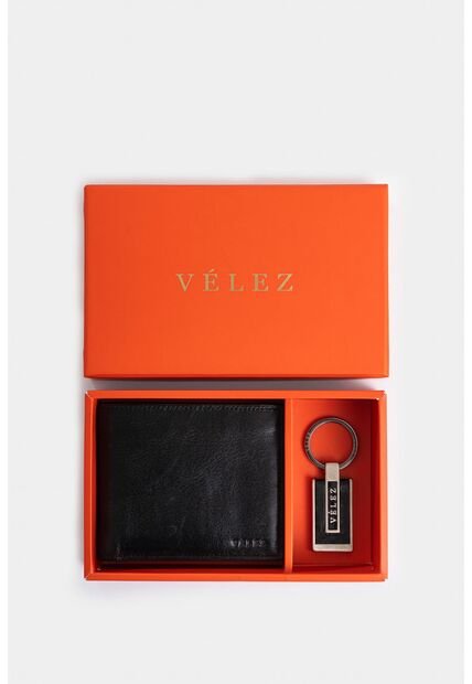 Kit Billetera Y Llavero Boyeros De Cuero Liso Negro Kit Billetera Y Llavero Boyeros De Cuero Liso Negro VÉLEZ