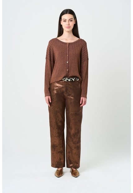 Pantalón Recto De Cuero Para Mujer Glass Pantalón Recto De Cuero Para Mujer Glass Bronce 10 VÉLEZ