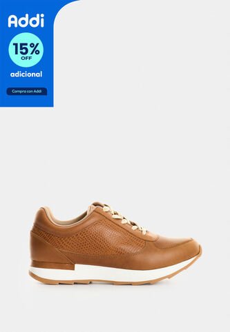 Tenis De Cuero Con Detalle Grabado Para Mujer Tropical 2 Tenis De Cuero Con Detalle Grabado Para Mujer Tropical 2 Miel 34 VÉLEZ Vélez
