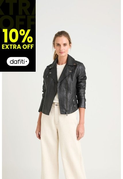 Chaqueta Biker De Cuero Para Mujer Charreteras Negro Chaqueta Biker De Cuero Para Mujer Charreteras Negro VÉLEZ