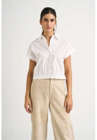 Camisa Manga Corta Sombra En Tejido Plano Para Mujer Cropped Camisa Manga Corta Sombra En Tejido Plano Para Mujer Cropped Blanco M VÉLEZ Vélez