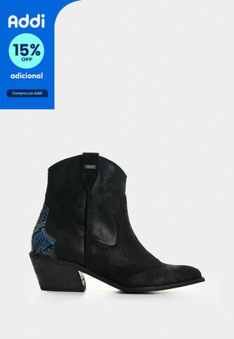 Botines Texanos De Cuero Gamuzado Para Mujer Sahara Botines Texanos De Cuero Gamuzado Para Mujer Sahara Negro 36 VÉLEZ Vélez