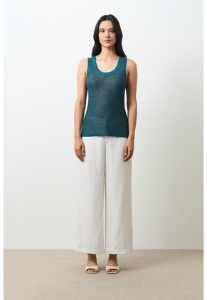Camiseta Tejida Para Mujer Efecto Metalizado Lúrex Camiseta Tejida Para Mujer Efecto Metalizado Lúrex Azul Aguamarina S VÉLEZ