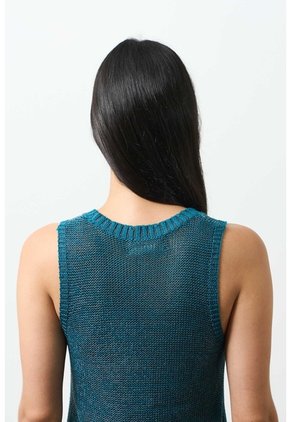 Camiseta Tejida Para Mujer Efecto Metalizado Lúrex Camiseta Tejida Para Mujer Efecto Metalizado Lúrex Azul Aguamarina S VÉLEZ