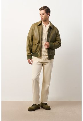 Chaqueta Aviador De Cuero Para Hombre Nila Chaqueta Aviador De Cuero Para Hombre Nila Verde Oliva S VÉLEZ