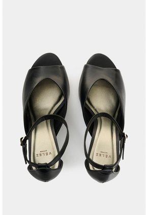 Sandalia Tacón Duna En Cuero Folia Para Mujer Peep Toe Sandalia Tacón Duna En Cuero Folia Para Mujer Peep Toe Negro 37 VÉLEZ