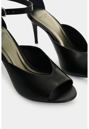 Sandalia Tacón Duna En Cuero Folia Para Mujer Peep Toe Sandalia Tacón Duna En Cuero Folia Para Mujer Peep Toe Negro 37 VÉLEZ