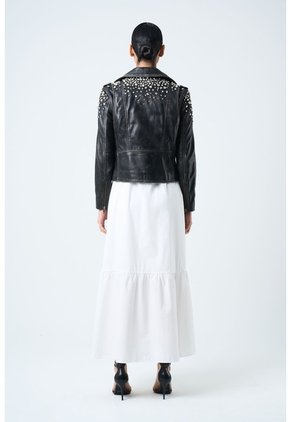 Chaqueta Biker De Cuero Para Mujer Cristales Chaqueta Biker De Cuero Para Mujer Cristales Negro S VÉLEZ