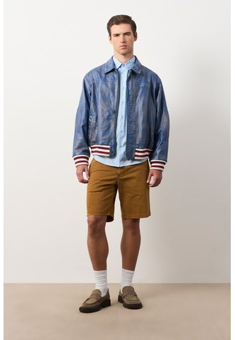 Chaqueta Bomber En Cuero Envejecido Para Hombre Chaqueta Bomber En Cuero Envejecido Para Hombre Azul XXL VÉLEZ Vélez