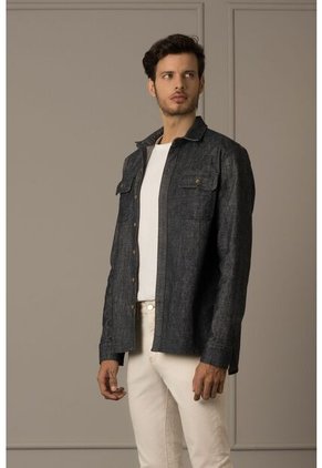 Camisa Jaspe Manga Larga Para Hombre Tejido Tipo Denim Camisa Jaspe Manga Larga Para Hombre Tejido Tipo Denim Azul S Vélez