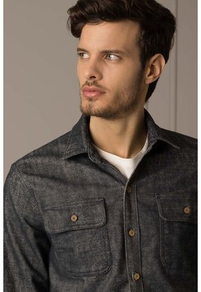 Camisa Jaspe Manga Larga Para Hombre Tejido Tipo Denim Camisa Jaspe Manga Larga Para Hombre Tejido Tipo Denim Azul S Vélez