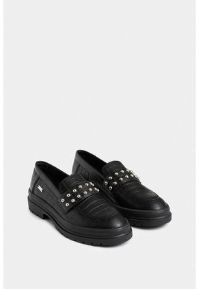 Mocasines Tractorados De Cuero Folia Para Mujer Detalle Taches Mocasines Tractorados De Cuero Folia Para Mujer Detalle Taches Negro 34 Vélez