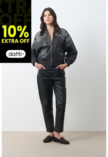 Chaqueta Bomber De Cuero Para Mujer Luzia Chaqueta Bomber De Cuero Para Mujer Luzia Negro XXL VÉLEZ