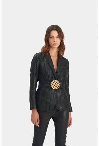 Blazer Tatacoa En Cuero Tejido Para Mujer Silueta Recta Blazer Tatacoa En Cuero Tejido Para Mujer Silueta Recta Negro XXL VÉLEZ Vélez
