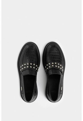 Mocasines Tractorados De Cuero Folia Para Mujer Detalle Taches Mocasines Tractorados De Cuero Folia Para Mujer Detalle Taches Negro 34 Vélez