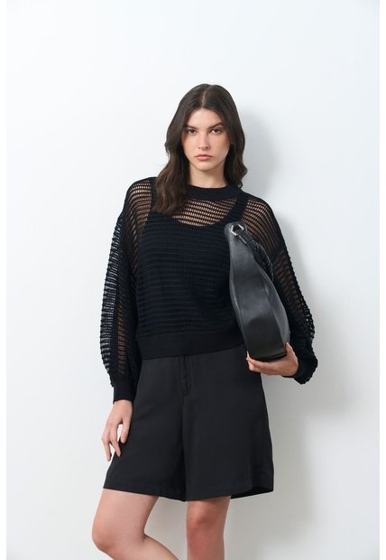 Sweater Tejido Taroa Para Mujer Semi Cropped Sweater Tejido Taroa Para Mujer Semi Cropped Negro S VÉLEZ