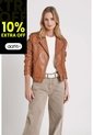 Chaqueta Biker Natura De Cuero Para Mujer Semi Ajustada Chaqueta Biker Natura De Cuero Para Mujer Semi Ajustada Miel M VÉLEZ de Vélez