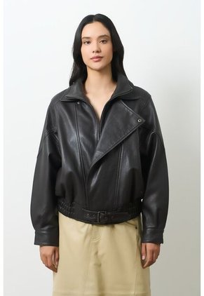 Chaqueta Bomber De Cuero Para Mujer Lumos Chaqueta Bomber De Cuero Para Mujer Lumos Cafe XXL VÉLEZ
