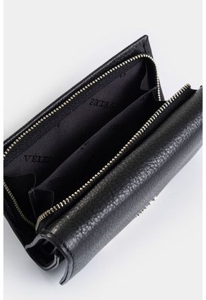 Billetera Real De Cuero Para Mujer Con Monedero Billetera Real De Cuero Para Mujer Con Monedero Negro VÉLEZ