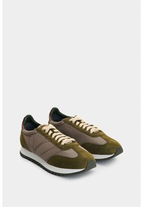 Tenis De Cuero Y Textil Para Mujer Flora Tenis De Cuero Y Textil Para Mujer Flora Verde Oliva 36 VÉLEZ