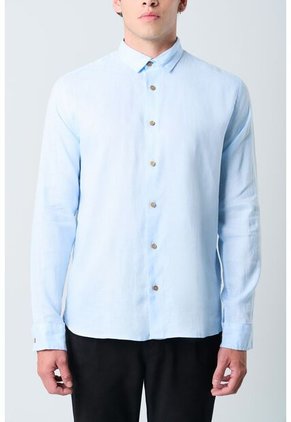 Camisa Manga Larga En Lino Para Hombre Silueta Semi Ajustada Camisa Manga Larga En Lino Para Hombre Silueta Semi Ajustada Azul Claro XL VÉLEZ