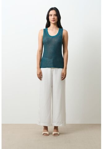 Camiseta Tejida Para Mujer Efecto Metalizado Lúrex Camiseta Tejida Para Mujer Efecto Metalizado Lúrex Azul Aguamarina XS VÉLEZ Vélez