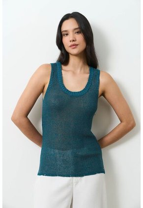 Camiseta Tejida Para Mujer Efecto Metalizado Lúrex Camiseta Tejida Para Mujer Efecto Metalizado Lúrex Azul Aguamarina XS VÉLEZ