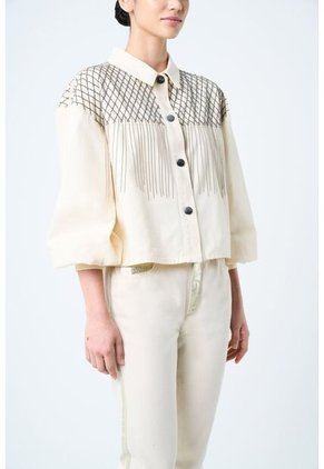 Chaqueta Alhena En Tejido Plano Para Mujer Bordado Millaré Chaqueta Alhena En Tejido Plano Para Mujer Bordado Millaré Crema M VÉLEZ