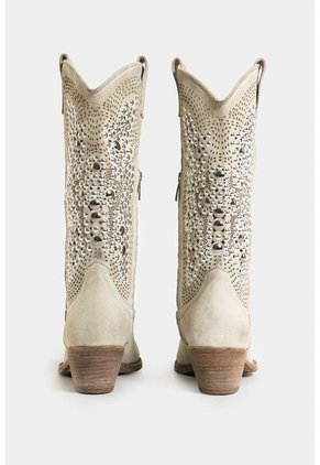 Botas Texanas Castelo De Cuero Para Mujer Apliques Metálicos